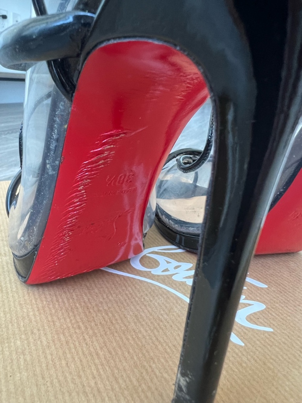 Christian Louboutin Black Patent & Clear Strappy Stiletto Sandals - Picture 6 of 8